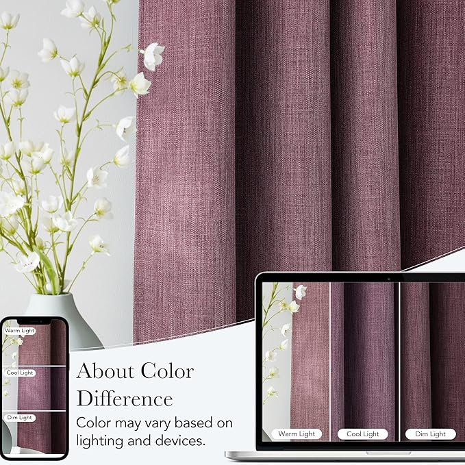 NICETOWN Short Faux Linen Greyish Purple Blackout Curtains 63 inches Long - Image 5