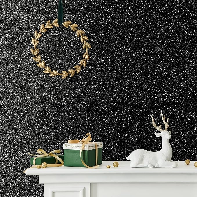 CHIHUT Black Glitter Contact Paper 15.7''x236'' Self Adhesive Black Glitter - Image 2