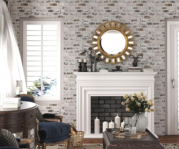 Brick Wallpaper Peel and Stick Wallpaper 17.3"x787" Grey and White 3D Brick - Image 2