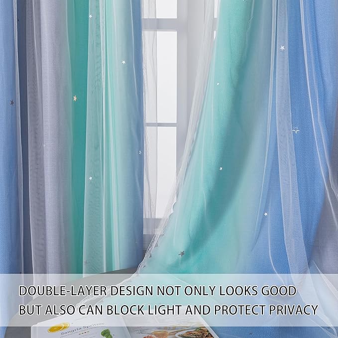 XiDi Blue Blackout Curtains for Boy Rooms Green Curtains for Bedroom Grey - Image 2