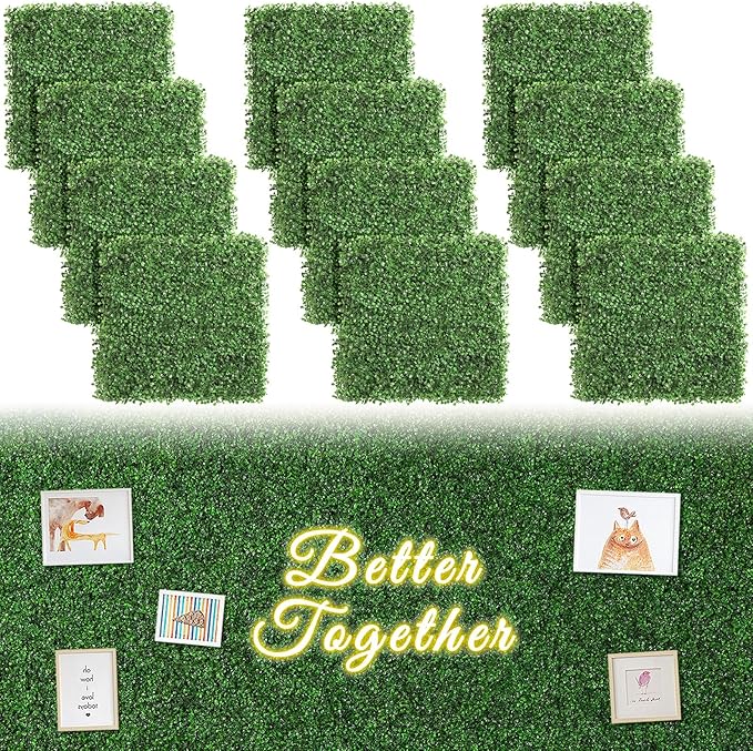 Luyue 12PCS 20”×20” Boxwood Panels, Artificial Grass Wall Panels Fake Greenery by Luyue