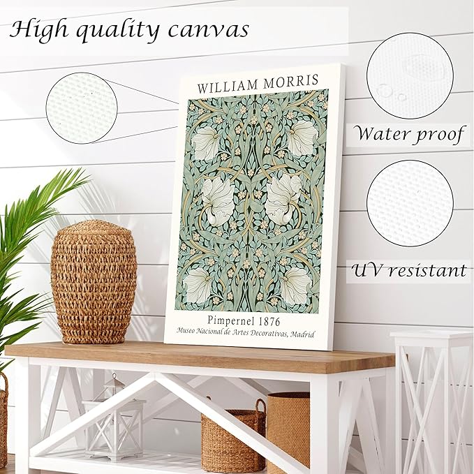 Induslyfe Large Framed Flower Wall Art Canvas Decor Set of 3, William Morris - Image 5