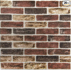 Art3d 20-Pack 105 Sq.Ft Faux Brick 3D Wall Panels Peel and Stick in Red Brown by Art3d