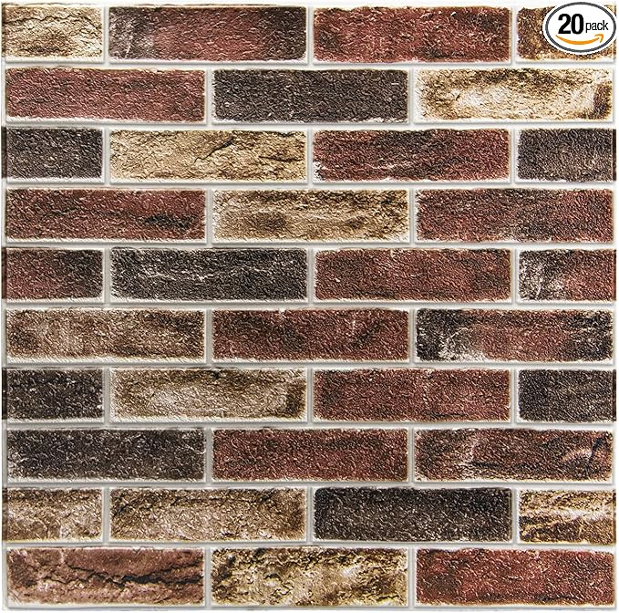Art3d 20-Pack 105 Sq.Ft Faux Brick 3D Wall Panels Peel and Stick in Red Brown by Art3d