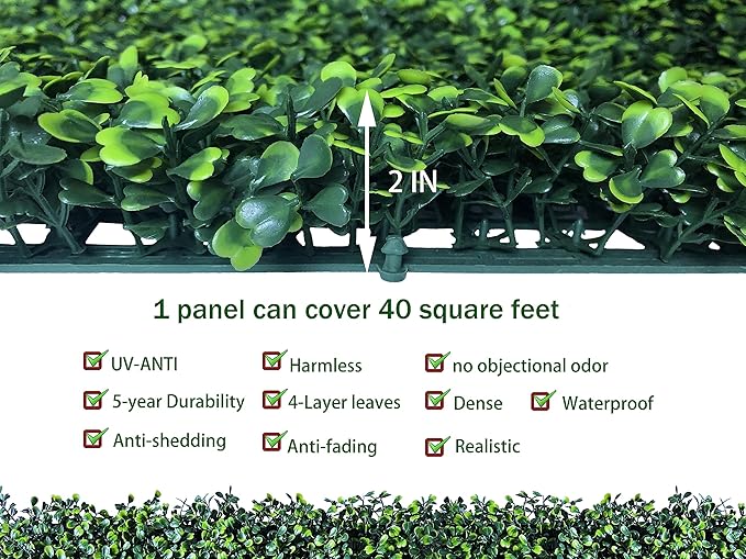 ODTORY Artificial Boxwood Roll, 48x120 in UV-Anti Faux Ivy Boxwood Hedge Leaf - Image 3