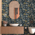 Dark Blue Leaf Wallpaper Peel and Stick Dark Blue Floral Wallpaper - Image 2