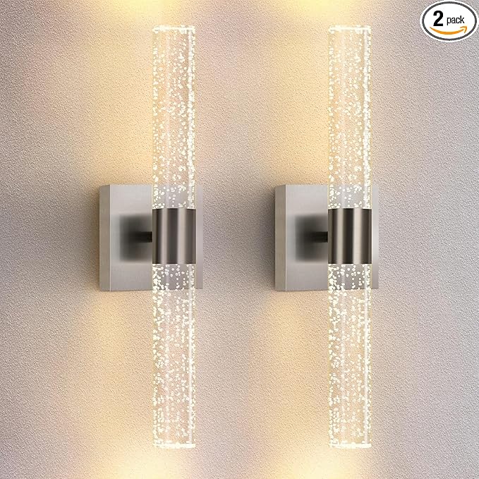 Modern Wall Sconces Set of Two in Brushed Nickel Finish 18 Inch 3000K-6000K Led by LECLLITEN
