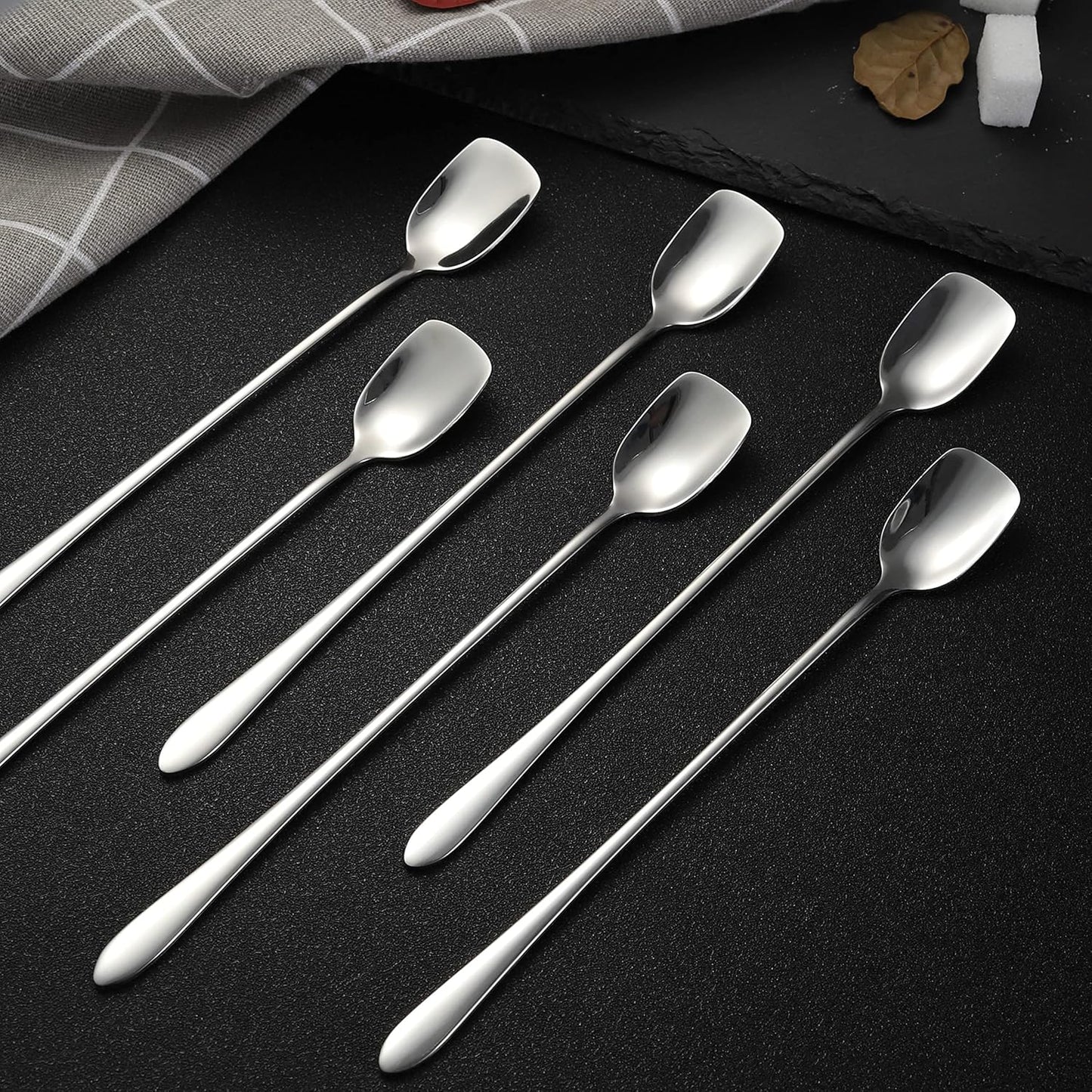 Long Coffee Spoons Steel Set of 6 Stainless Coffee Stirrer Iced Cream Scoop Cocktail Mixing Spoons (6)