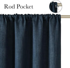 NICETOWN Navy Blue Faux Linen Room Darkening Rod Pocket Curtains 63 inch Length - Image 2