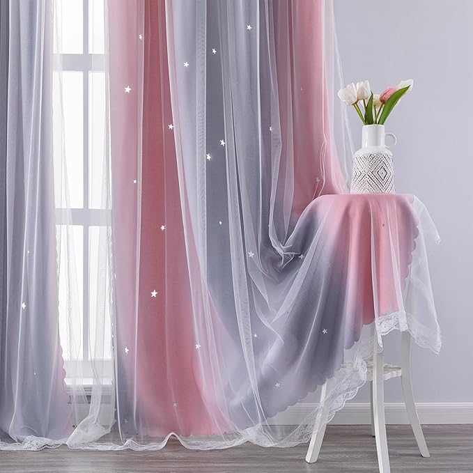 XiDi Curtains for Bedroom Decor, Rainbow Pink-Grey-34-96 - Image 7