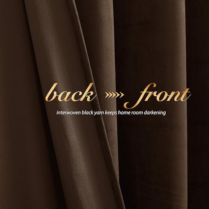 NICETOWN Brown Velvet Room Darkening Curtains, Home Decor Light Blocking - Image 4