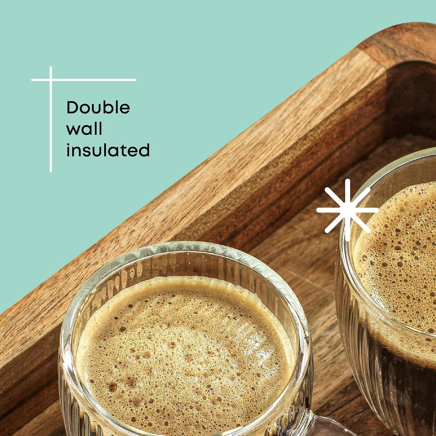 JoyJolt Fluted Glass Espresso Cups, 5.4oz Espresso Cup - Set of 2 Espresso Mugs