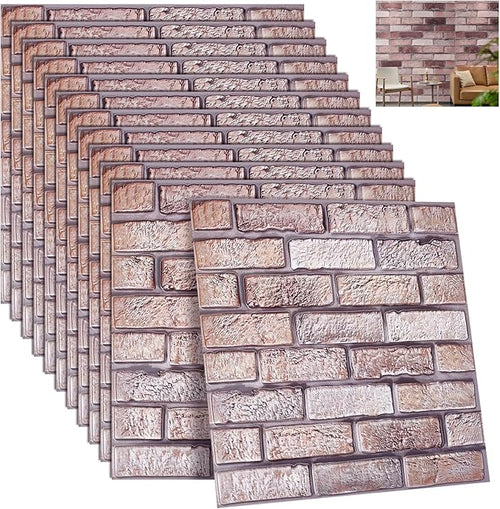 12PCS 3D Wall Panels Peel and Stick Foam Faux Brick Wall Panels, Self-Adhesive by GLASSWINDS