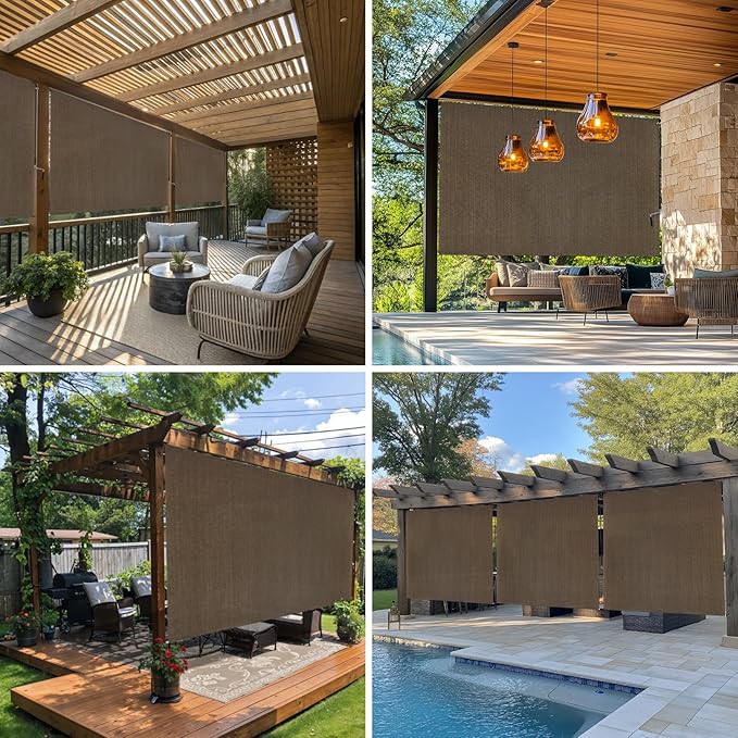 7'W x 8'H Mocha Patio Shades Roll up Outdoor Roller Shade Crank Wand Blind - Image 5