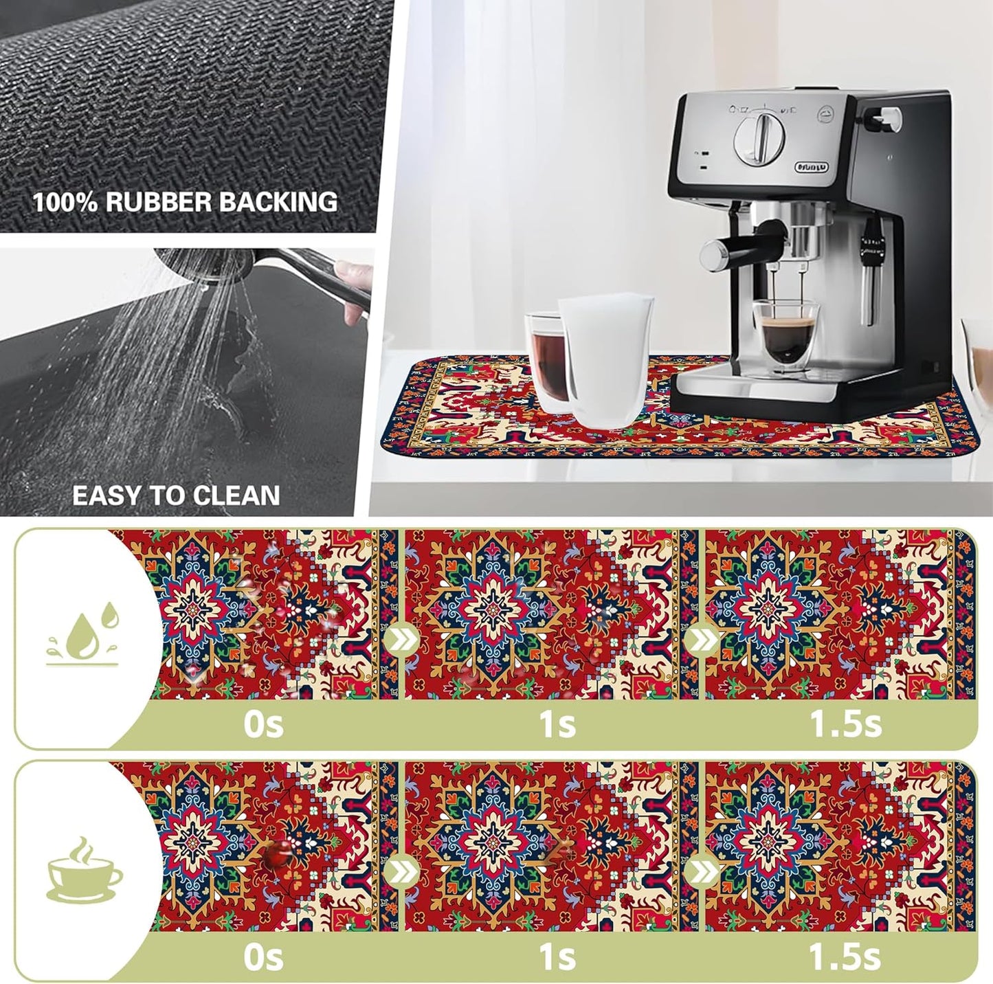 Dish Drying Mat Bohemia Tribal Carpet Texture Kitchen Mat 16"x24" Bsorbent Coffee Maker Mat for Dishes,Utensils Coffee Maker Pots and Pans Easy Clean Dish Slip Resistant Pad