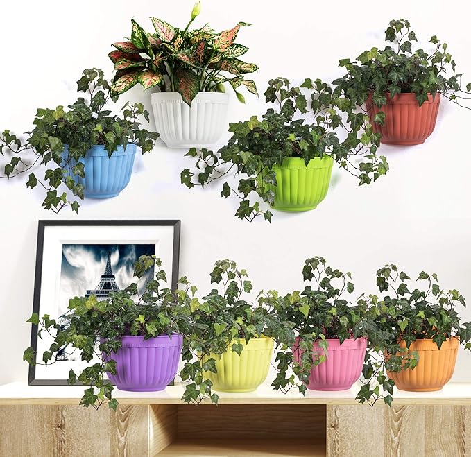 6 Pcs Colorful Resin Wall Hanging Planter Pot Vertical Garden Living Wall Mount - Image 4