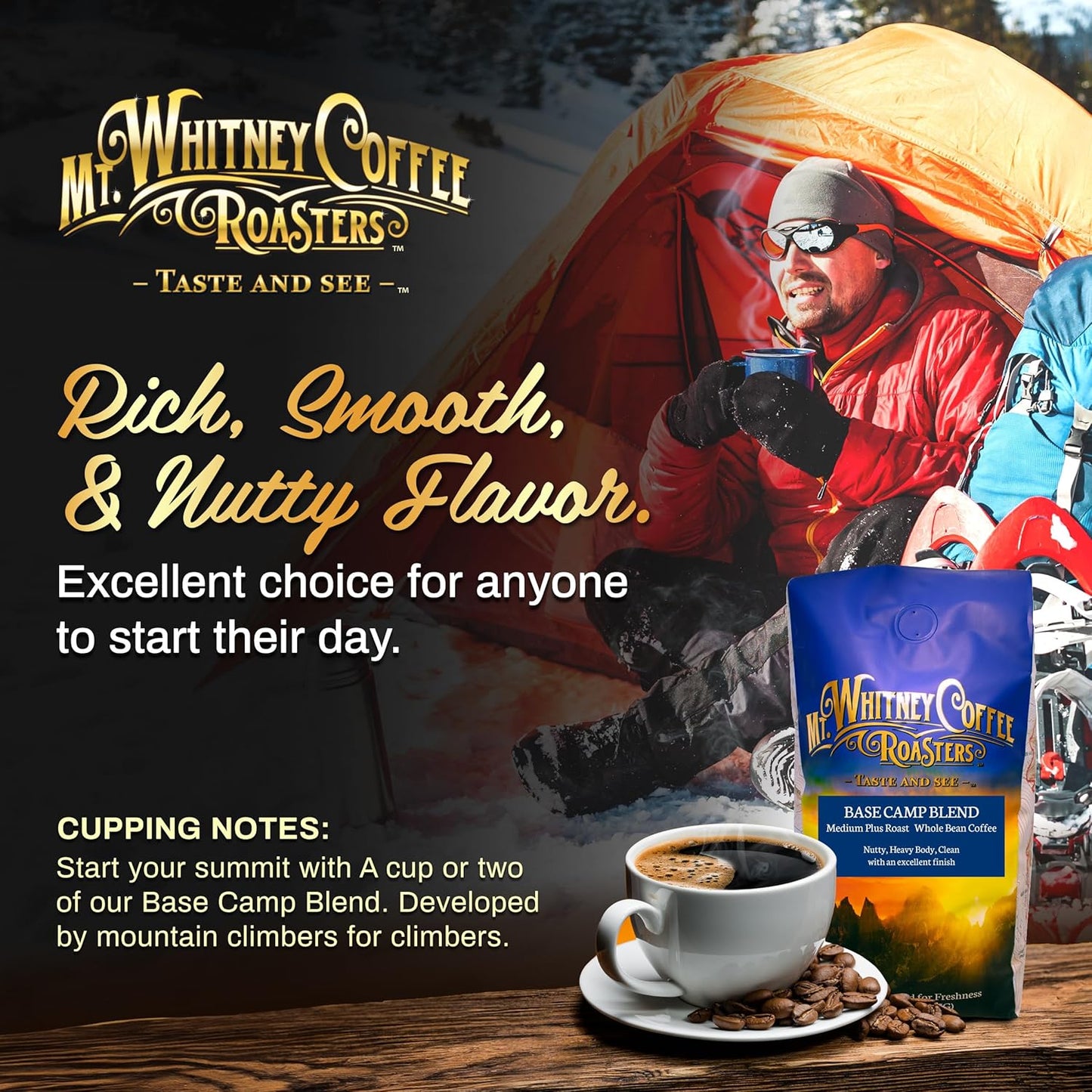 Mt. Whitney Base Camp Blend Coffee Beans - Medium Dark Roast Coffee, Low Acid Coffee - Ground Coffee, 2 pound (Pack of 1)