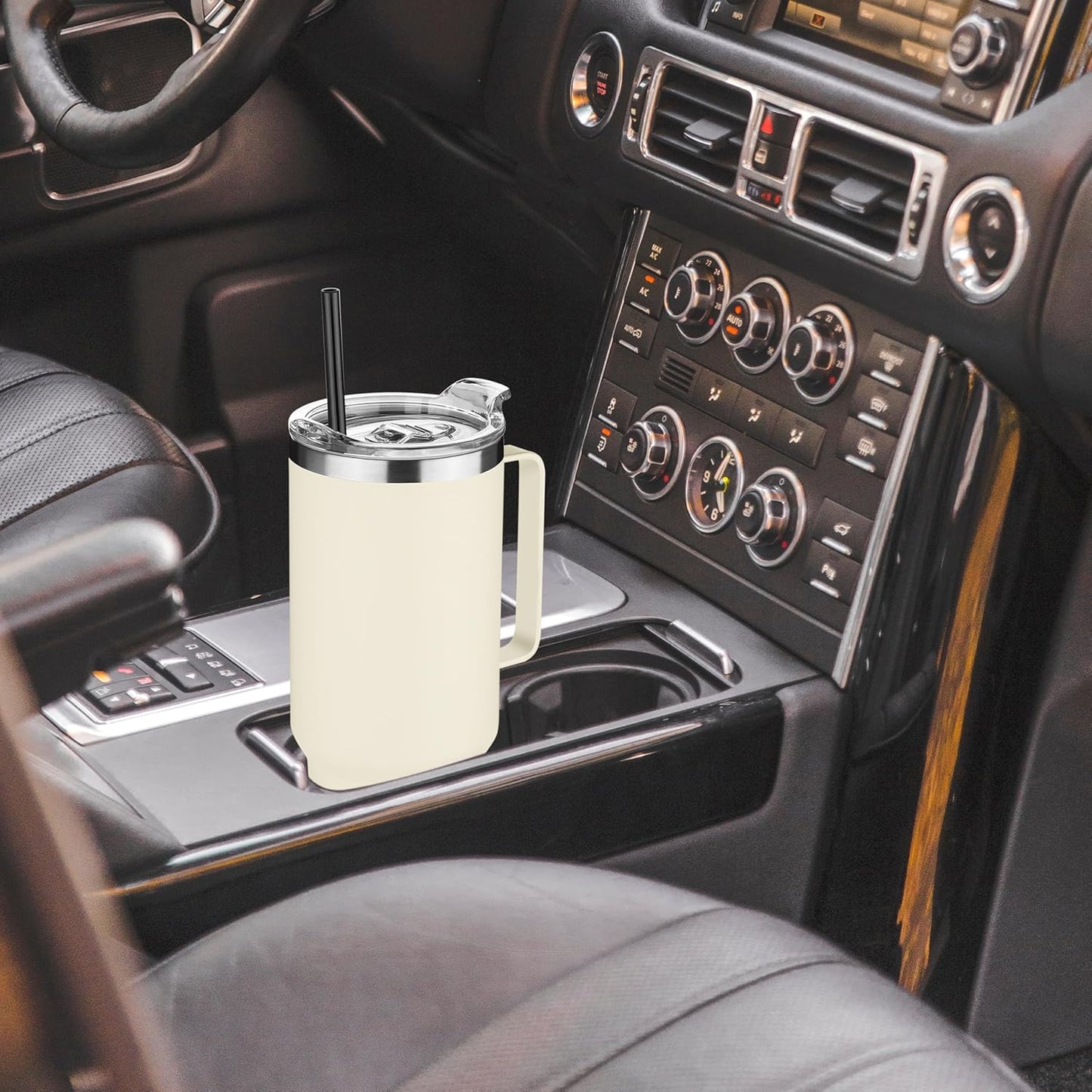 HASLE OUTFITTERS 40 oz Stainless Steel Tumbler with Handle, Vacuum Insulated Tumblers Bulk, Reusable Double Wall Travel Coffee Mug, Durable Powder Coated Water Bottle(Beige, 1)