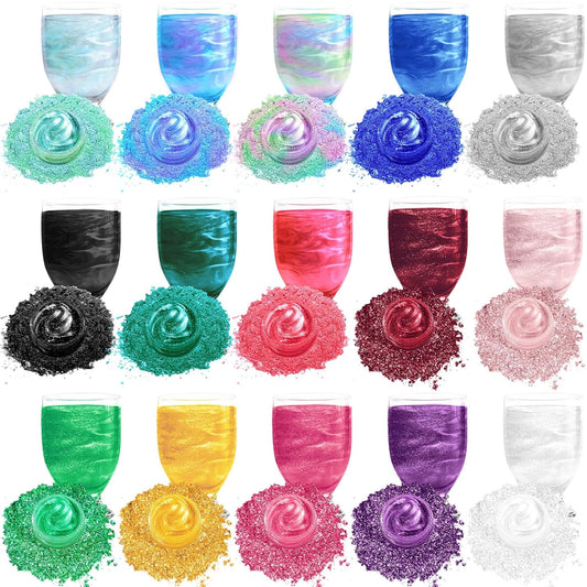 Edible Glitter - 15 Popular Colors Edible Glitter for Cocktails, Food Grade Luster Dust, Iridescent Shimmer Powder for Cake Decorations, Drinks, Baking, Dessert - 3 Particle Sizes - 5g/Bottle