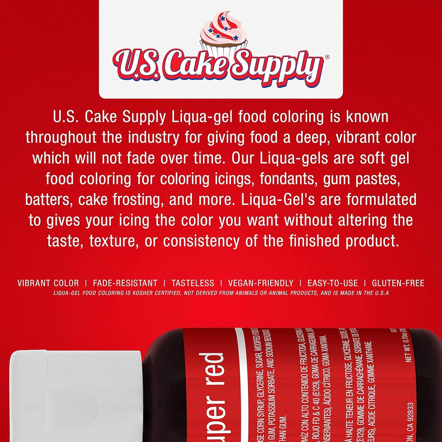 U.S. Cake Supply 12 Color Cake Food Coloring Liqua-Gel Decorating Set - .75 fl. Oz. (20ml) Bottles Primary Colors