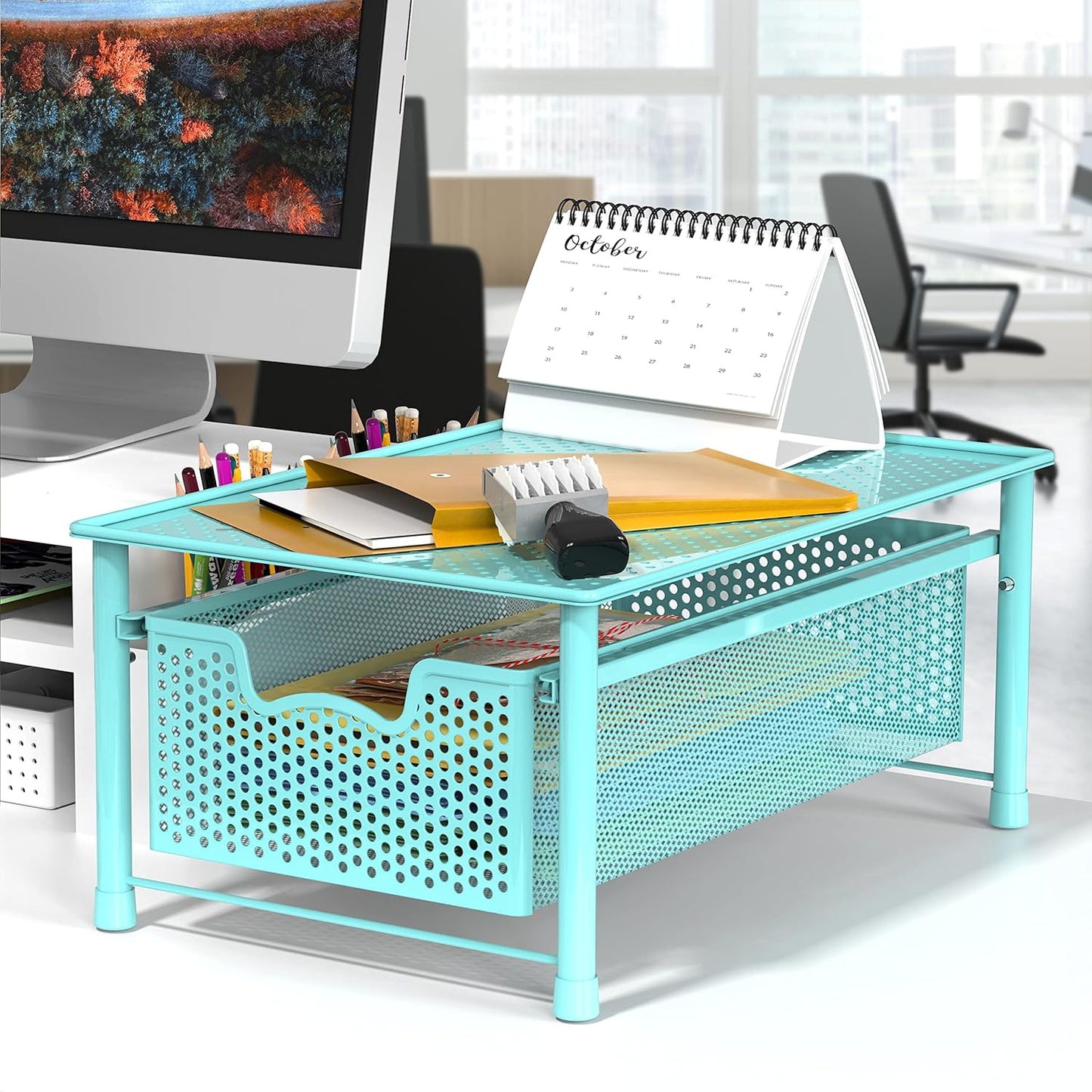 Simple Houseware Stackable Cabinet Basket Drawer Organizer, Turquoise