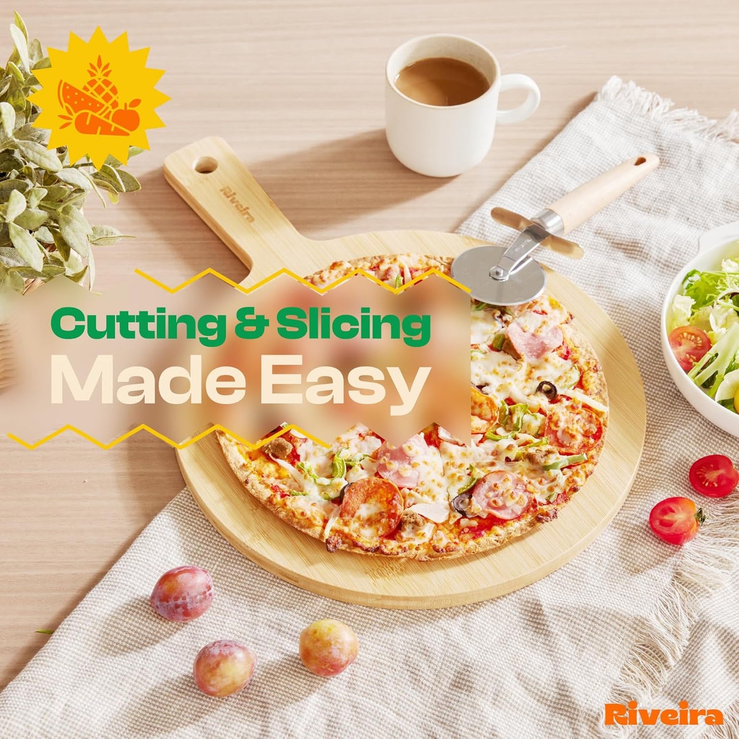 Riveira White Bamboo Wood Cutting Board – Gourmet Bamboo Grandeur: 17 x 12 Wooden Cutting Board – Wooden Cutting Boards For Kitchen Decorative – Innovative Juice Grooves Wooden Chopping Board