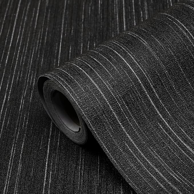Black Grasscloth Peel and Stick Wallpaper A Set of 23.6" X 480" Self-Adhesive by Biyoeepeelstickwallpaper