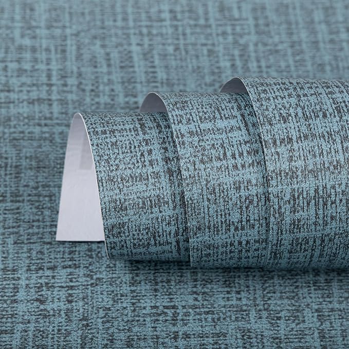 TANONE Blue Contact Paper Peel and Stick 15.8 in X 394 in, Grasscloth Wallpaper by TANONE