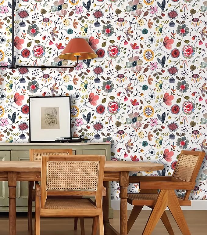 Wallpaper Peel and Stick Floral Wall Paper Removable Waterproof White/Green/Red - Image 3