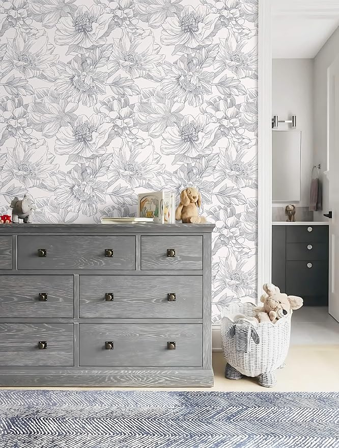 Ismoon Vintage Floral Wallpaper Peel and Stick Boho Beige and Gray Contact - Image 7