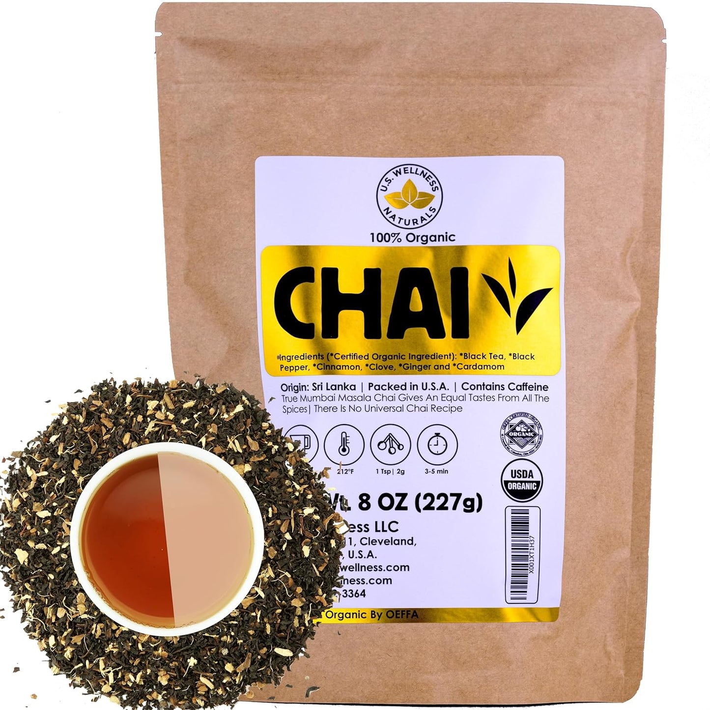 Classic Chai Tea Loose Leaf | CEYLON (110+ Cups) | 100% CERTIFIED ORGANIC Chai Ingredients| Black Tea, Cinnamon, Cardamom, Cloves & Black Pepper | Brews Chai Latte | Ancient Indian House Recipe | 8oz