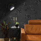 Black Peel and Stick Wallpaper 118inL 17.7inW Black Silk Embossed Floral - Image 5