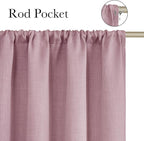 NICETOWN Pink Faux Linen Room Darkening Rod Pocket Curtains 63 inch Length - Image 2