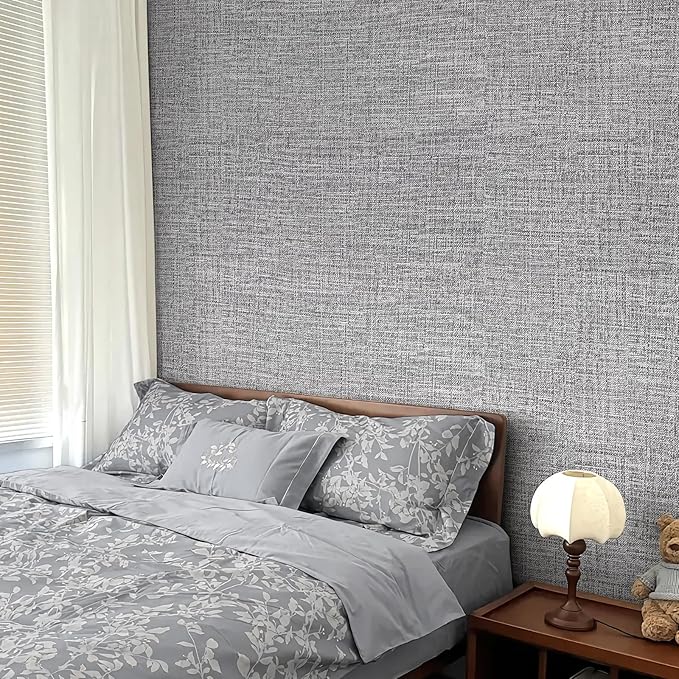 Grey Grasscloth Peel and Stick Wallpaper 17.3"x1200" Faux Linen Textured - Image 6