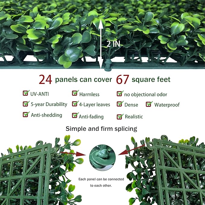 ODTORY Artificial Grass Wall Backdrop Panels: 20X20 in 24P UV-Anti Greenery - Image 3