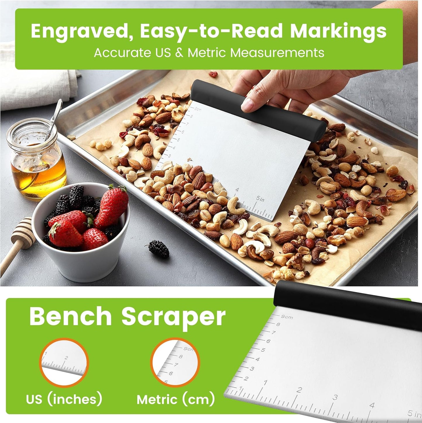 Spring Chef Dough Blender & Pastry Cutter Tool, Stainless Steel Pastry Blender & Bench Scraper for Pizza, Nut, Pie - Multipurpose Dough Cutter & Scraper Tool for Baking with Soft Grip Handles - Black