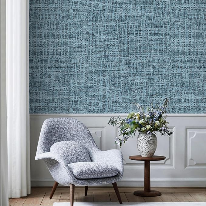 TANONE Blue Contact Paper Peel and Stick 15.8 in X 118 in, Grasscloth Wallpaper - Image 5