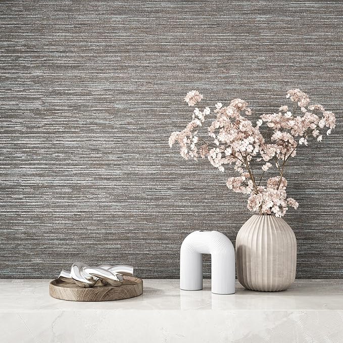 VEELIKE Lustre Brown Grasscloth Wallpaper Textured Woven Wallpaper Peel and - Image 3