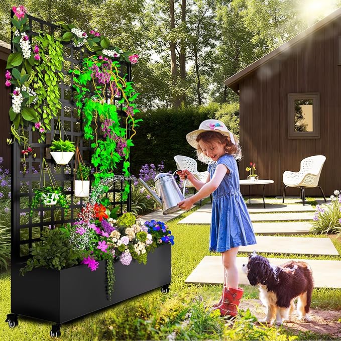MTART Metal Planter Box with Trellis, 72.1"x47.2"x16" Galvanized Raised Garden - Image 7