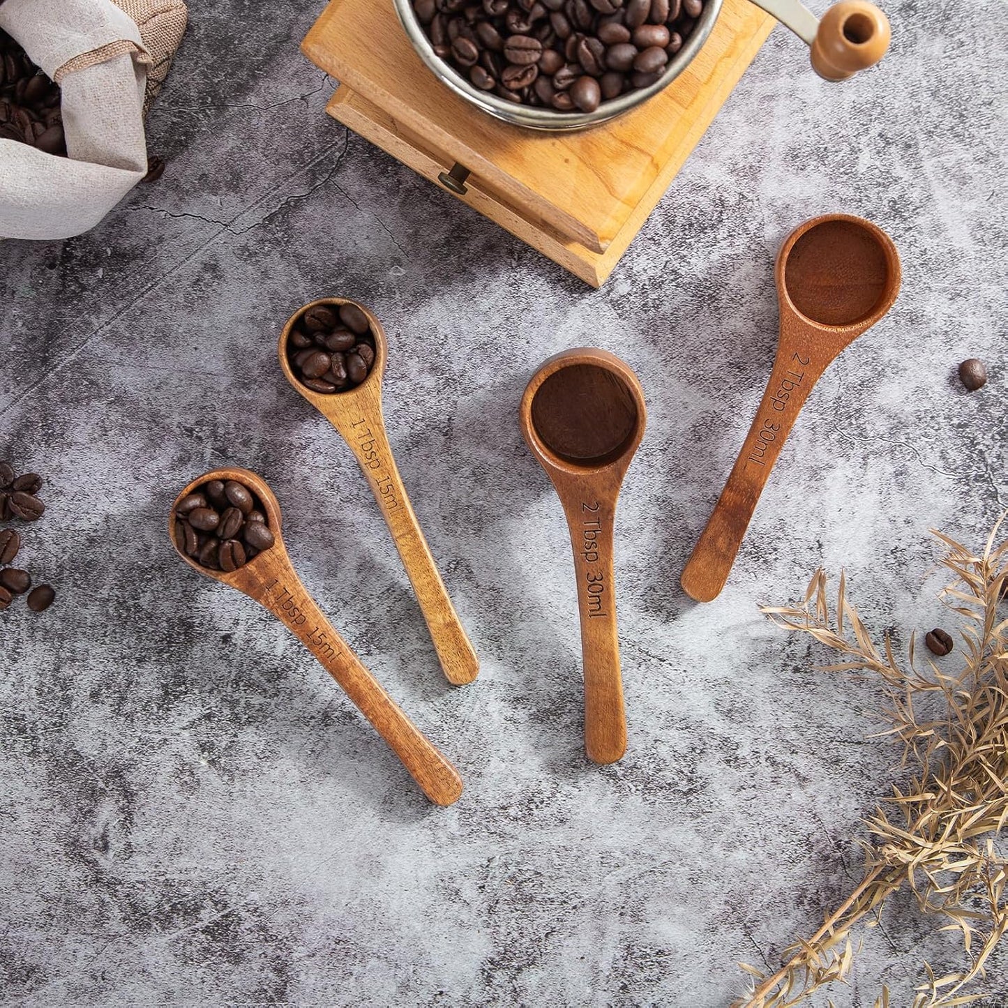 Wooden Coffee Scoop Wooden Measuring Spoons, 5.5 Inch Measuring Scoop Wooden Scoops forJars Containers, Sugar, Pantry Canisters, Laundry Detergent(1 Tbsp+2 Tbsp)