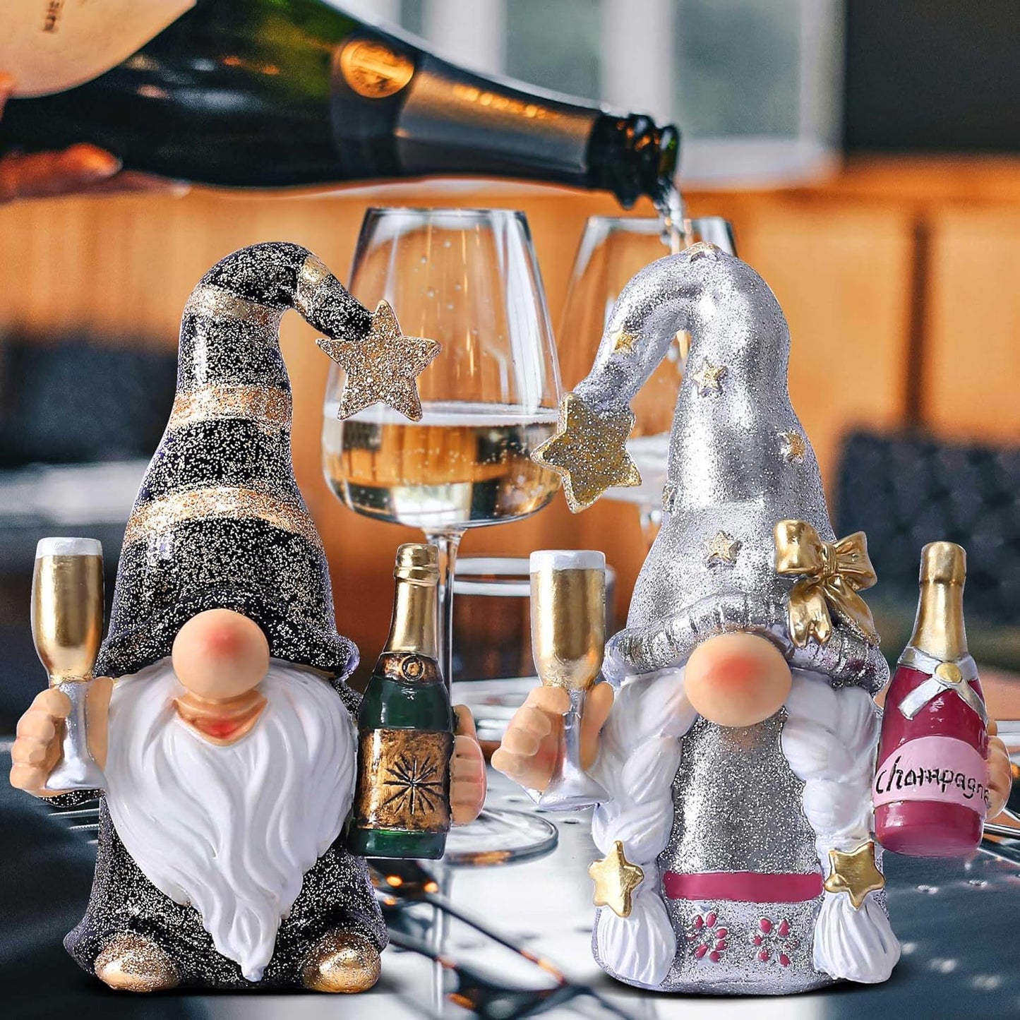 Champagne Gnomes Christmas Decorations for Home Party Gnomes Figurines Wine Bar Decor Gnomes Gifts for Women Champagne Birthday Wedding Party Decorations