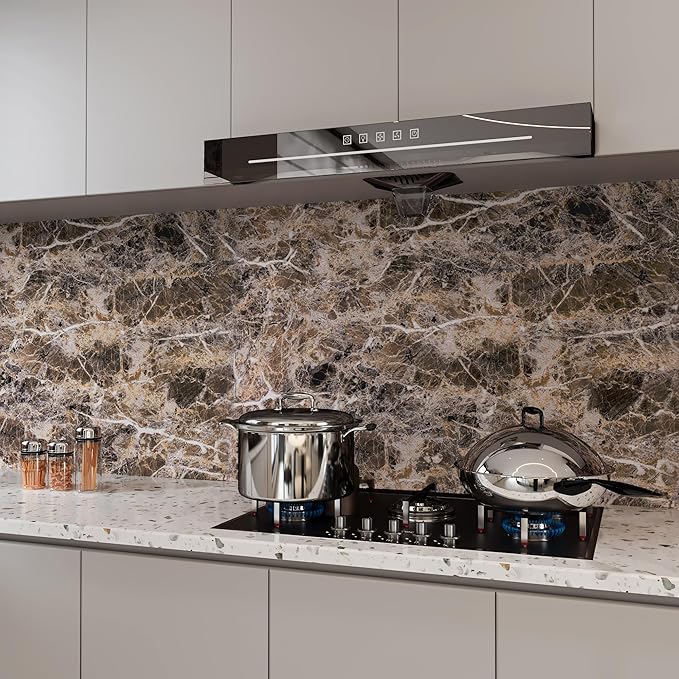 BAYYA Brown Marble Paper Granite Peel and Stick Kitchen Backsplash Wallpaper - Image 2