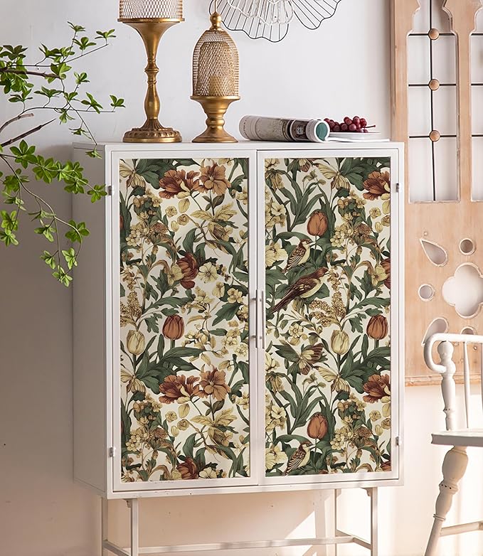 Erfoni 17.3" x118" Floral Birds Wallpaper Vintage Floral Peel and Stick - Image 6