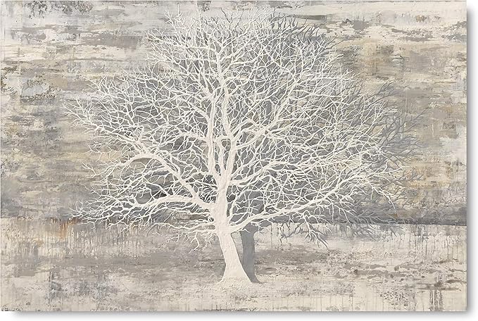 Yihui Arts Abstract Tree Canvas Wall Art: Large White Shadow Tree Picture - Image 2