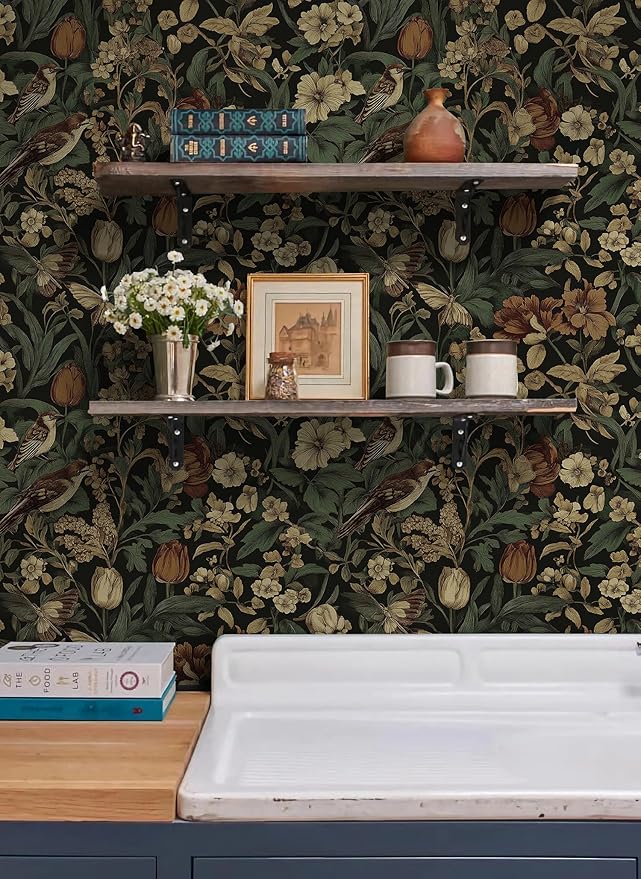 Erfoni 17.3" x197" Retro Floral and Bird Contact Paper Vintage Peel and Stick - Image 7