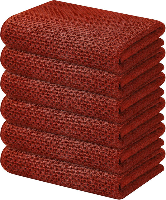 Kitinjoy 100% Cotton Waffle Weave Kitchen Towels, 6-Pack Super Soft and Absorbent Dish Towels for Drying Dishes, Kitchen Hand Towels, 13 in x 28 in, Rust