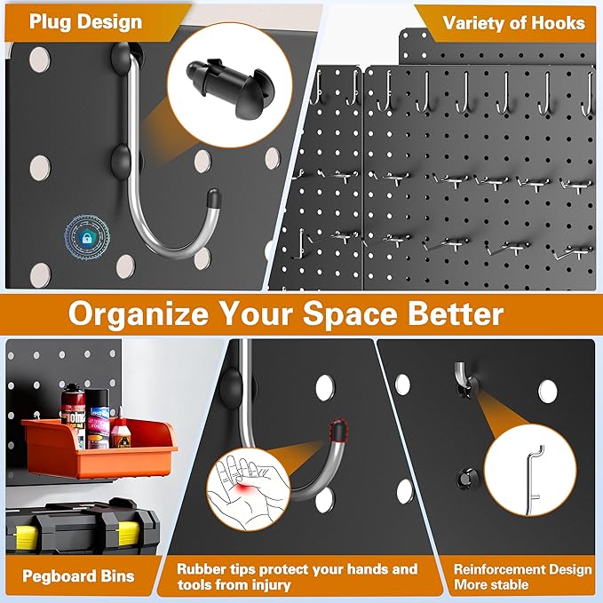 Peg Board, 8 Pack Black Peg Board Panels, 60lbs Load Capacity Each, Pegboard - Image 4
