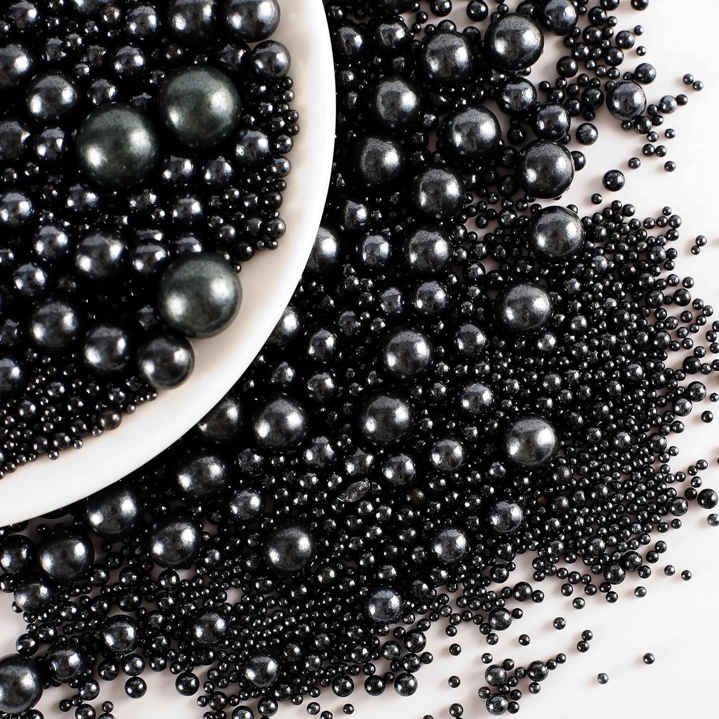 Kasvan Black Pearl Sugar Sprinkles - Edible Candy Pearls 130g/4.58 Oz, Mix Size, Baking Cake Decorations, Ice Cream Toppings and Cookie Decorating, Wedding Party Chirstmas Supplies