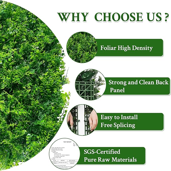 ODTORY Artificial Plants Hedge Wall Panels：20x20 Inch 4P UV-Anti Greenery - Image 4