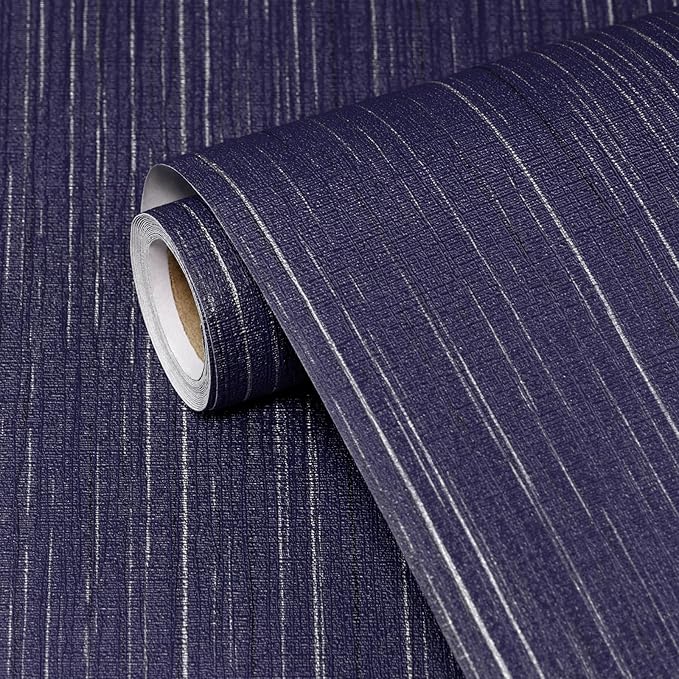 Navy Blue Grasscloth Peel and Stick Wallpaper Textured Contact Paper 15.7" X by Biyoeepeelstickwallpaper